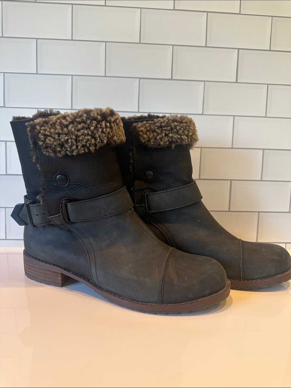 Matt Bernson Dark Brown Faux-Shearling Cuff Ankle Boots
